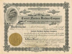 Connell Northern Railway Co. - Stock Certificate (Uncanceled)